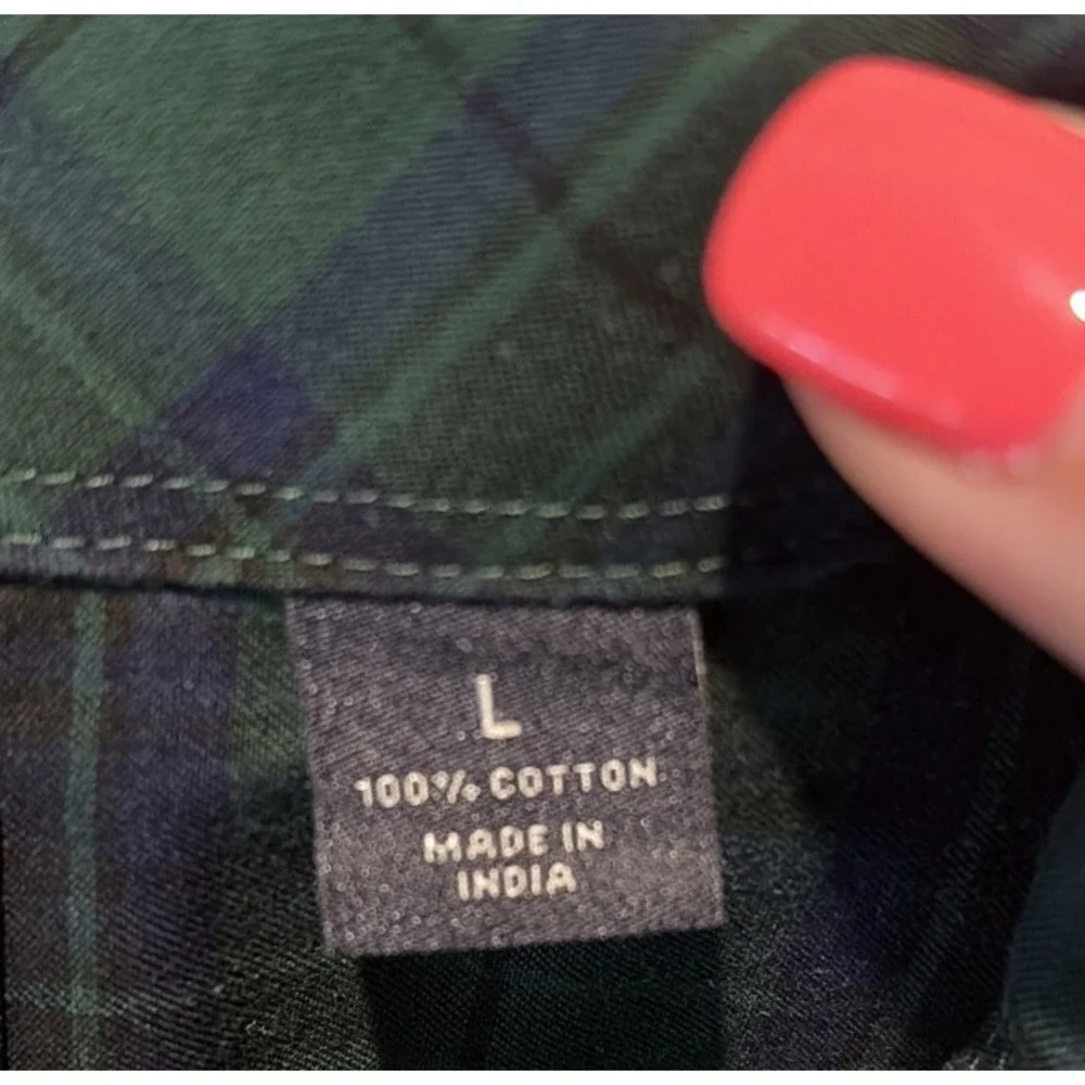 Hart Schaffer Marx Men's Plaid Green & Blue Button Down Long Sleeve Size Large